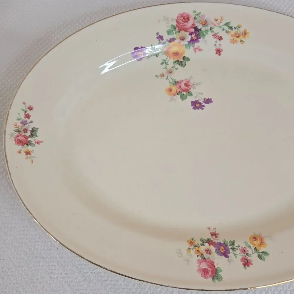 Vintage Edwin Knowles Semi Vitreous China Floral Oval Platter 13